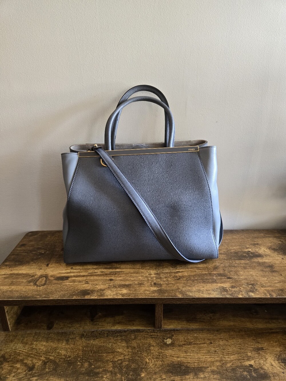 Fendi Gray Leather Satchel with Gold Accent